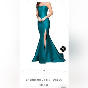 sherri hill 51671 dress strapless emerald